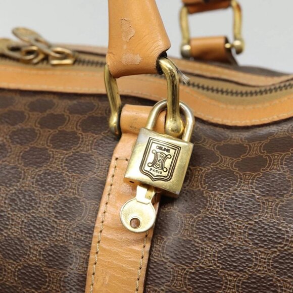 CELINE Macadam Canvas Boston Bag PVC Leather Brown Auth - Picture 9 of 16